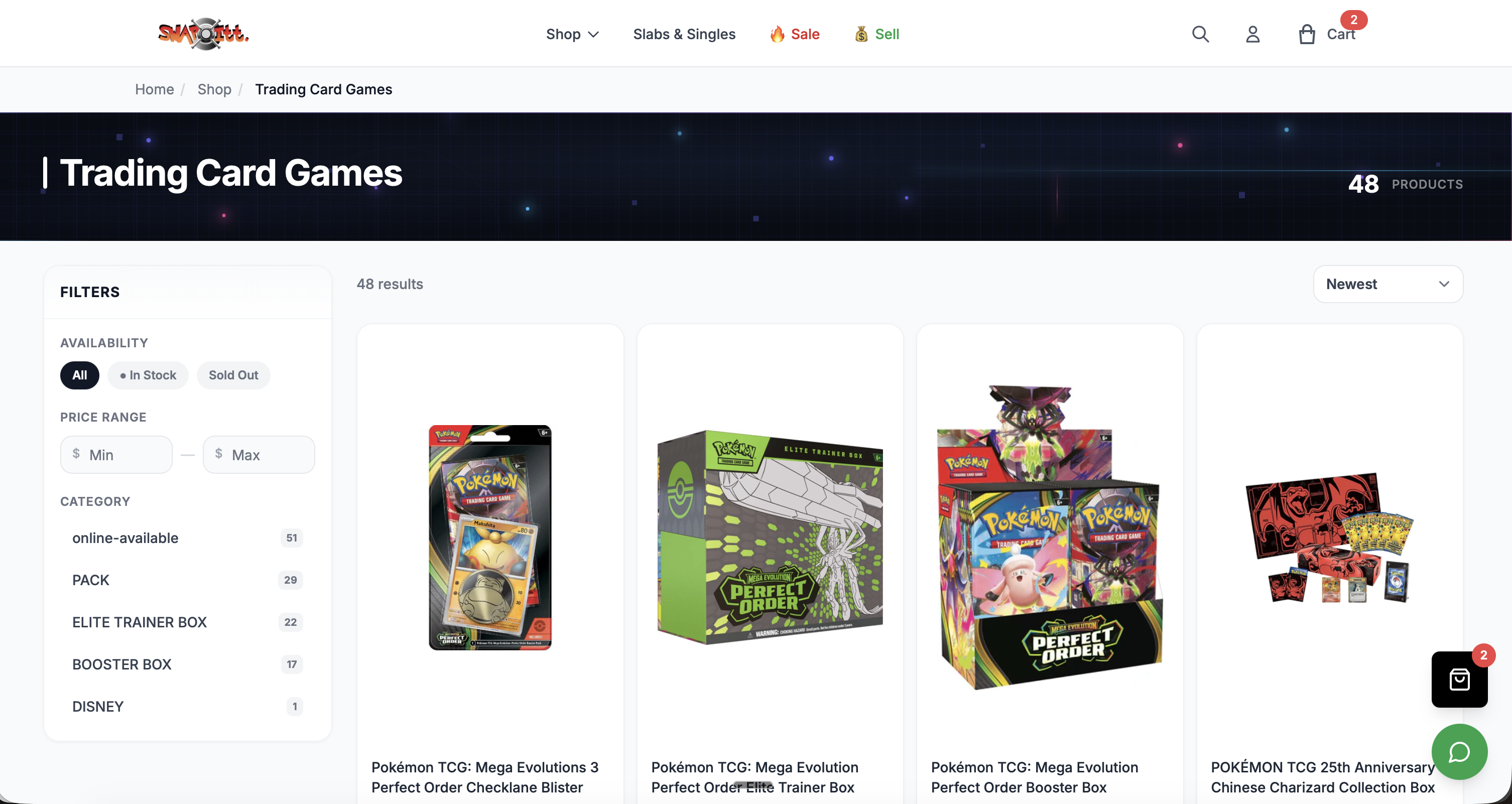 Swapitt product catalog with filters and real-time stock indicators